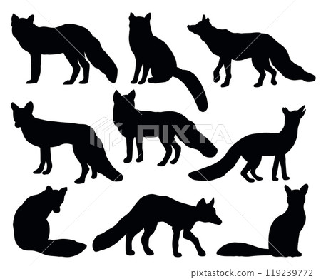 Black Fox Silhouette Vector Set Isolated on White Background Black Fox Silhouette Vector Set Isolated on White Background 119239772