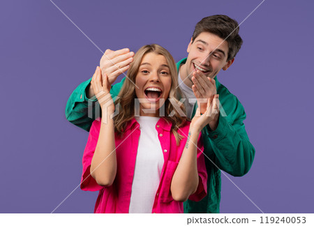 Handsome Man Closes Eyes Of His Beloved Girlfriend Before Surprise. Happy couple 119240053