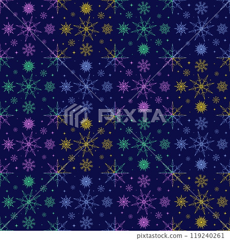 Snowflakes of different colors on a blue background - seamless pattern 119240261
