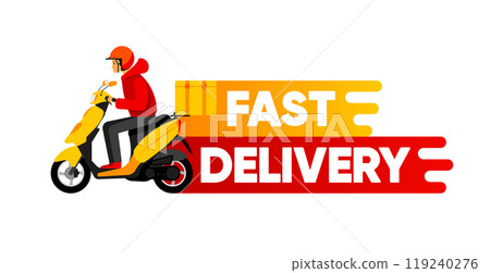 Fast Delivery service concept. Courier and fast delivery inscription. Express, fast, free delivery. Vector illustration. Fast Delivery service concept. Courier and fast delivery inscription. Express, fast, free delivery. Vector illustration. 119240276