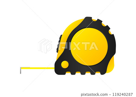 Roulette Measure. Yellow building tool. Tape measure with scale, metric measuring tape centimeters. Vector illustration. 119240287