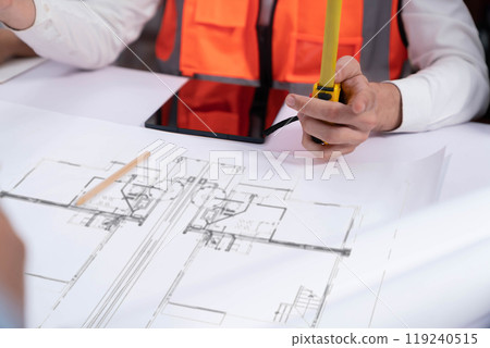 Diverse group of civil engineer and client working on architect. Prudent Diverse group of civil engineer and client working on architect. Prudent 119240515
