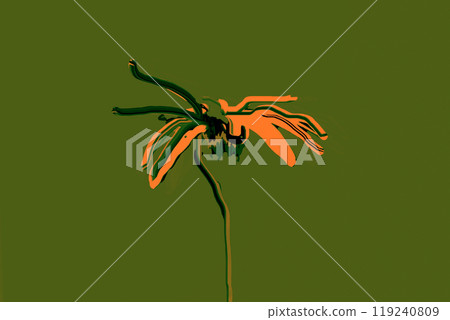 Single yellow flower bud on green background. Modern abstract floral artwork. Hand drawn minimalist painting. Nature sketching drawing or illustration Single yellow flower bud on green background. Modern abstract floral artwork. Hand drawn minimalist painting. Nature sketching drawing or illustration 119240809