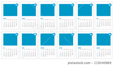 Blue calendar for 2025. Vector calendar template for business, 119240969