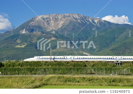 The Shinkansen runs through Mt. Ibuki and the countryside! 119240973