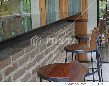 Row of vintage cafe bar chairs Row of vintage cafe bar chairs 119241990