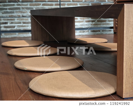 Brown round floor cushion, Japanese style cafe Brown round floor cushion, Japanese style cafe 119241992