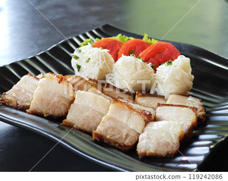 Grilled pork with noodle or Banh hoi (Vietnamese food) 119242086