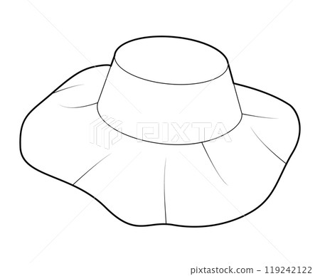 Floppy Hat. Summer Head Fashion accessory cap with wide brim clothing technical illustration. Vector headgear for Men, 119242122
