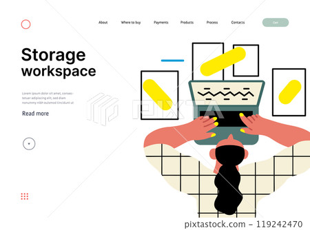 Creative workspace, modern flat vector concept illustration of a woman working laying down with a computer Remote work, flexibility, independence, efficiency, mobility, synergy, freedom 119242470