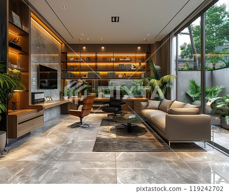 A VR design of a comfortable and functional home office. 119242702