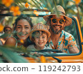 A family going on a road trip in a car. 119242793