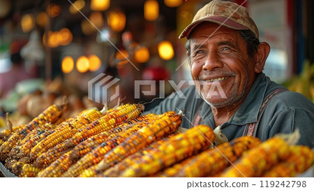 A street vendor selling Mexican street corn A street vendor selling Mexican street corn 119242798