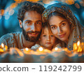 A family celebrating a religious holiday. 119242799