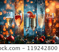 A holiday collage with New Year celebration photos and sparkling designs. 119242800