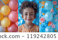 A birthday collage featuring images of kids balloons 119242805