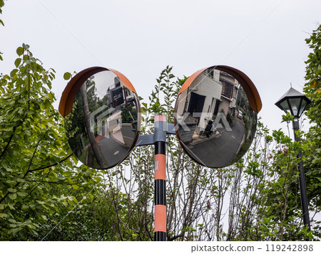 Convex mirrors (road reflectors) installed at intersections with poor visibility 119242898