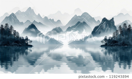 Ink painting style mountain landscape illustration 119243894