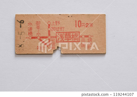 昭和 JNR 車票硬票 1963 年發行淺草橋站 2 等 10 日圓區間車票 119244107