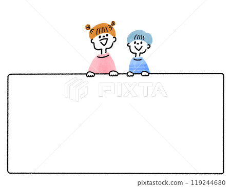 Illustration of a boy and girl holding a signboard Whiteboard Illustration of a boy and girl holding a signboard Whiteboard 119244680