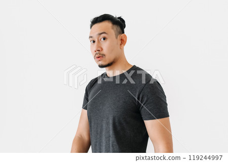 Normal face freelance man bun hair in black on white. Normal face freelance man bun hair in black on white. 119244997