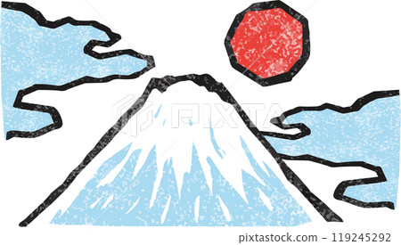 Mount Fuji, First Sunrise, Woodblock print, Ukiyo-e, Japanese painting, Hand-drawn illustration Mount Fuji, First Sunrise, Woodblock print, Ukiyo-e, Japanese painting, Hand-drawn illustration 119245292