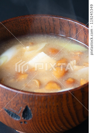 Nameko soup in a wooden bowl Nameko soup in a wooden bowl 119245349