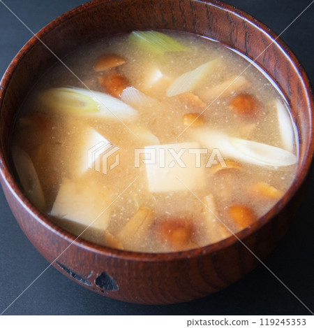 Nameko soup in a wooden bowl Nameko soup in a wooden bowl 119245353