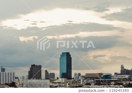 Architecture exterior of Modern high-rise buildings of Dramatic sky in the city of Bangkok. 119245393
