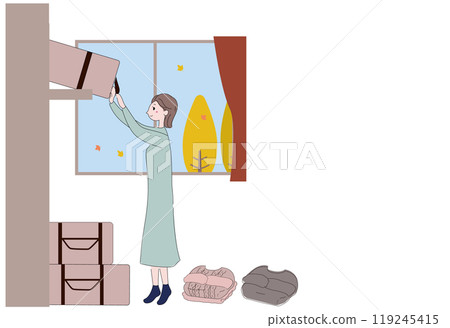 A young woman changing clothes Illustration of a room 119245415