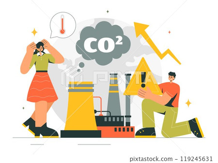 Carbon Dioxide or CO2 Vector Illustration Emphasizing the Importance of Saving Planet Earth from Climate Change in a Flat Cartoon Background Carbon Dioxide or CO2 Vector Illustration Emphasizing the Importance of Saving Planet Earth from Climate Change in a Flat Cartoon Background 119245631