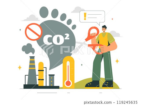 Carbon Dioxide or CO2 Vector Illustration Emphasizing the Importance of Saving Planet Earth from Climate Change in a Flat Cartoon Background Carbon Dioxide or CO2 Vector Illustration Emphasizing the Importance of Saving Planet Earth from Climate Change in a Flat Cartoon Background 119245635