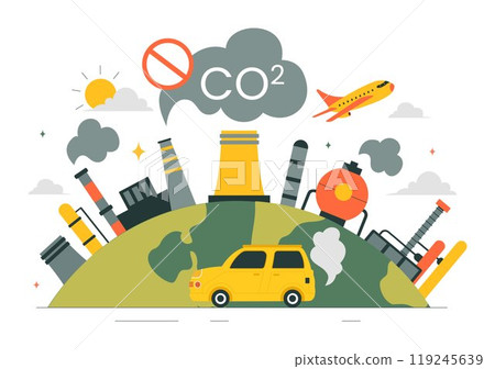 Carbon Dioxide or CO2 Vector Illustration Emphasizing the Importance of Saving Planet Earth from Climate Change in a Flat Cartoon Background Carbon Dioxide or CO2 Vector Illustration Emphasizing the Importance of Saving Planet Earth from Climate Change in a Flat Cartoon Background 119245639