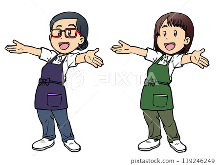 一位女咖啡館服務員微笑著張開雙臂 4 一位女咖啡館服務員微笑著張開雙臂 4 119246249