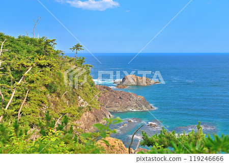 Tohoku, Kesennuma Oshima, Ryumaizaki, view from the promenade leading from the parking lot to the Rikuzen Oshima Lighthouse, Kesennuma City, Miyagi Prefecture (4) Tohoku, Kesennuma Oshima, Ryumaizaki, view from the promenade leading from the parking lot to the Rikuzen Oshima Lighthouse, Kesennuma City, Miyagi Prefecture (4) 119246666