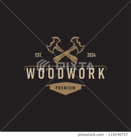 carpenter wood logo design silhouette vintage woodwork tools axe and wood simple illustration template carpenter wood logo design silhouette vintage woodwork tools axe and wood simple illustration template 119246757