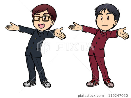 A man in a school uniform smiling and spreading his arms 2 119247030