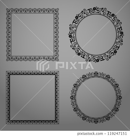 Set of decorative frames Elegant vector element for design in Eastern style, place for text. Floral black and white borders. Lace illustration for invitations and greeting cards. 119247151