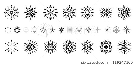 Snowflakes icon collection. Graphic modern black and white ornament. 119247160