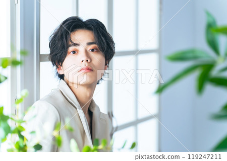 Male portrait, genderless makeup, men's cosmetics, skin care 119247211