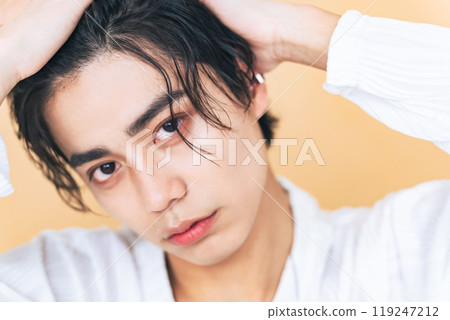 Male portrait, genderless makeup, men's cosmetics, skin care 119247212
