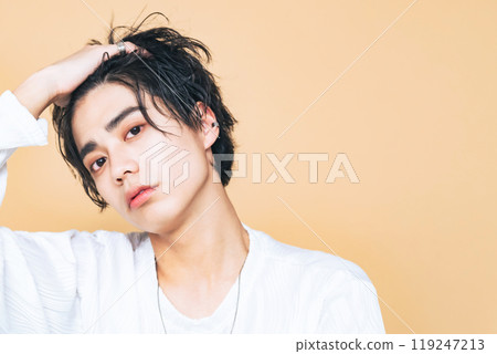 Male portrait, genderless makeup, men's cosmetics, skin care Male portrait, genderless makeup, men's cosmetics, skin care 119247213