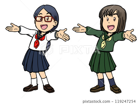 A girl in a sailor suit smiling and spreading her arms 9 119247254