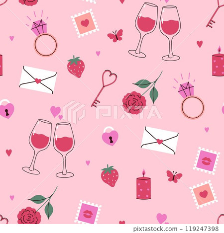 Seamless pattern of valentine s day elements. Vector graphics. Seamless pattern of valentine s day elements. Vector graphics. 119247398