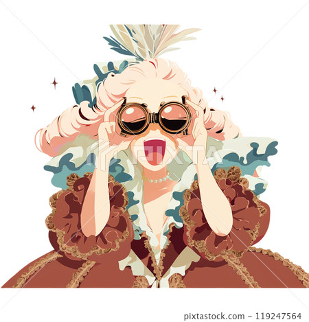 Marie Antoinette looking excitedly through binoculars 119247564