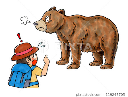 Man encounters an excited brown bear Man encounters an excited brown bear 119247705