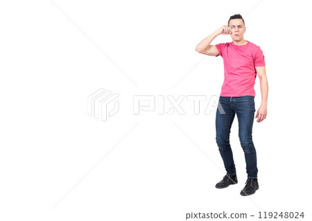 Sleepy man rubbing eyes after sleep. White background Sleepy man rubbing eyes after sleep. White background 119248024