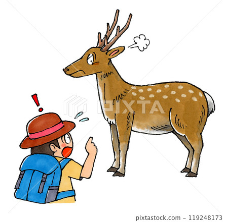 一個人遇到一隻興奮的鹿 一個人遇到一隻興奮的鹿 119248173