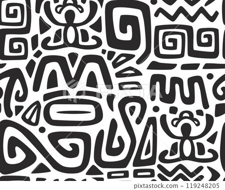 Tiki seamless pattern. Aztec textile print.Geometric, vector background. Suitable for printing on fabric and paper, for Hawaiian parties. 119248205