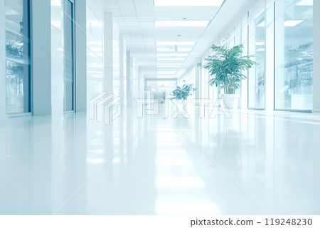 A hospital corridor where soft sunlight fills the space 119248230